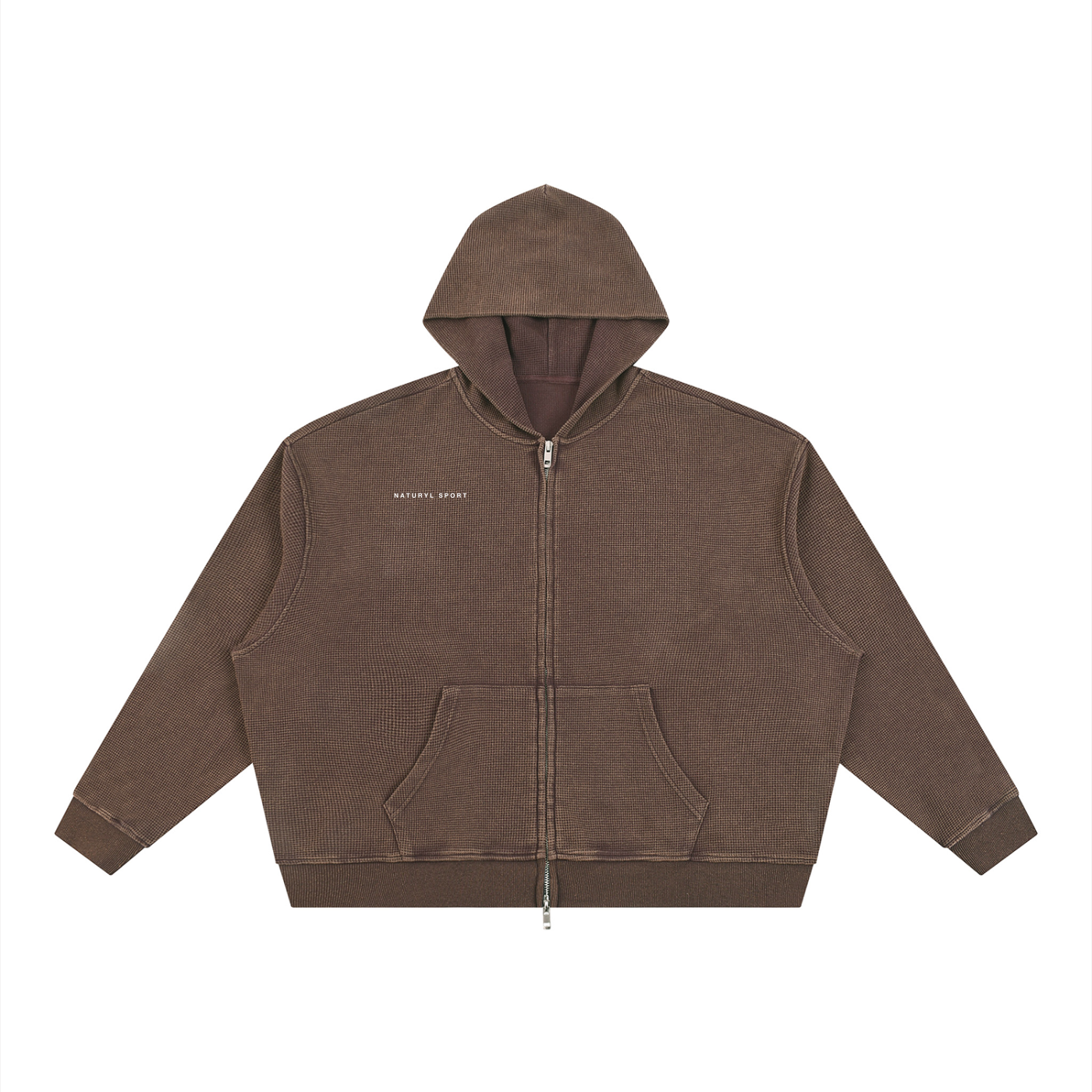 Unisex Vintage Wash Boxy Waffle Full Zip Hoodie