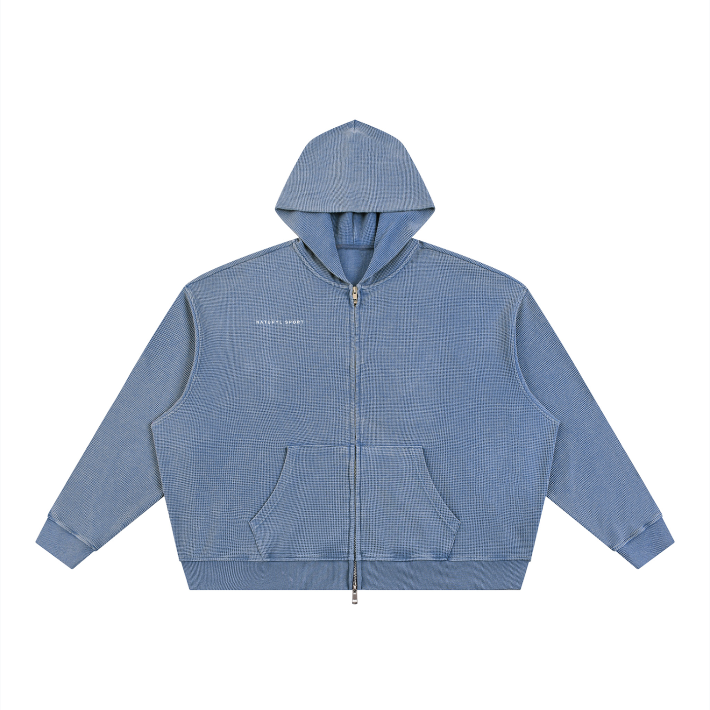 Unisex Vintage Wash Boxy Waffle Full Zip Hoodie