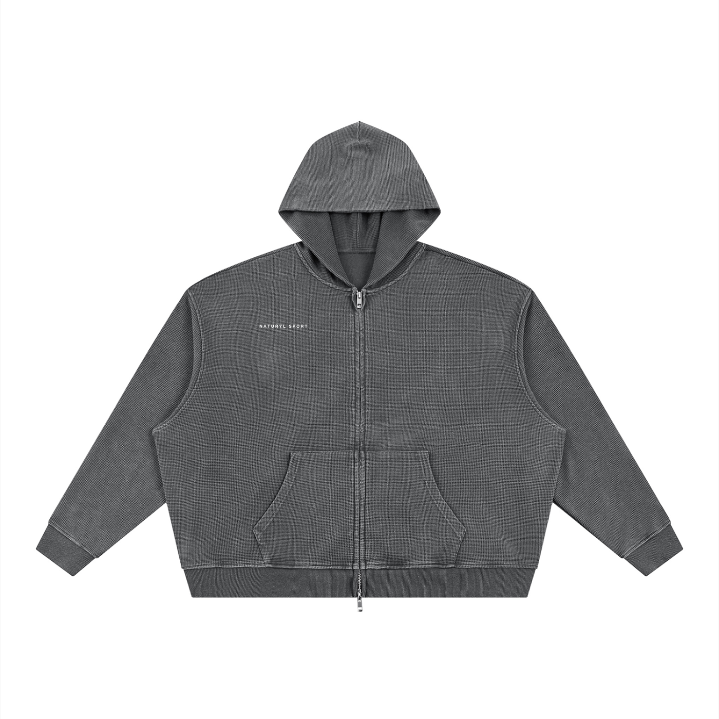 Unisex Vintage Wash Boxy Waffle Full Zip Hoodie