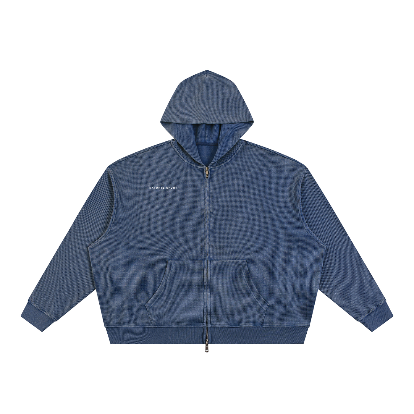Unisex Vintage Wash Boxy Waffle Full Zip Hoodie